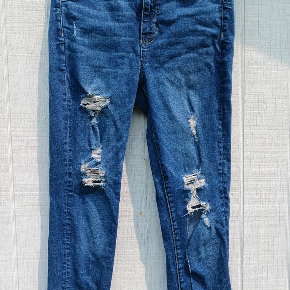 American Eagle Jegging Women Size 8 Super Hi Rise Distressed Frayed Stretch - Picture 3 of 9